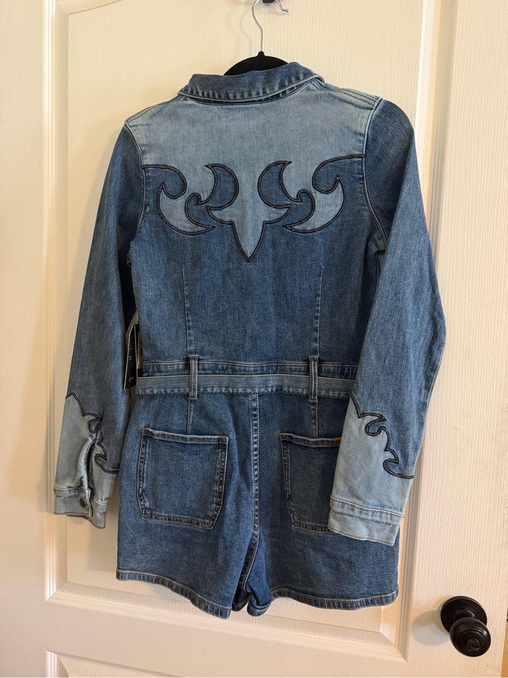 NWT Rock & Roll Denim~ Embroidered Western Romper w/Double Buckle Belt   Sz S - Picture 4 of 6